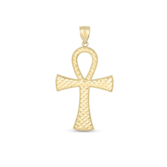 Anhänger Ankh aus 14 Karat Gelbgold, hochglanzpoliert, strukturiert