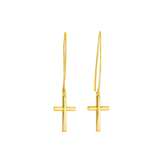 Ohrringe mit baumelndem Kreuz aus 14 Karat Gelbgold