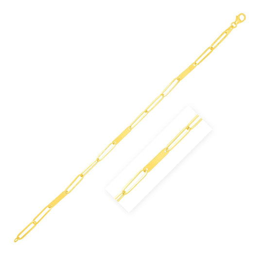Bracelet en or jaune 14 carats de 7 pouces avec maillons alternés trombone et barrette d'or