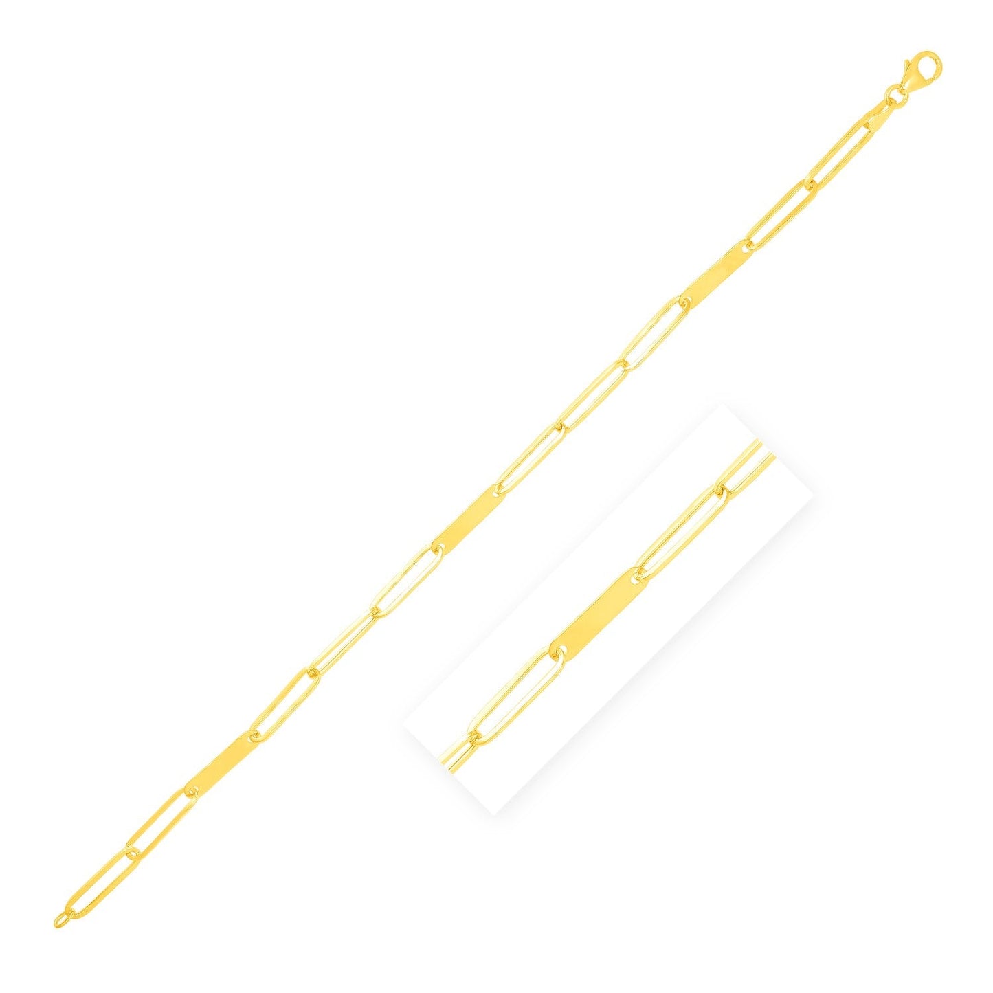14k Gelbgold 7 Zoll abwechselnd Paperclip-Kettenglieder und Goldbarren Armband