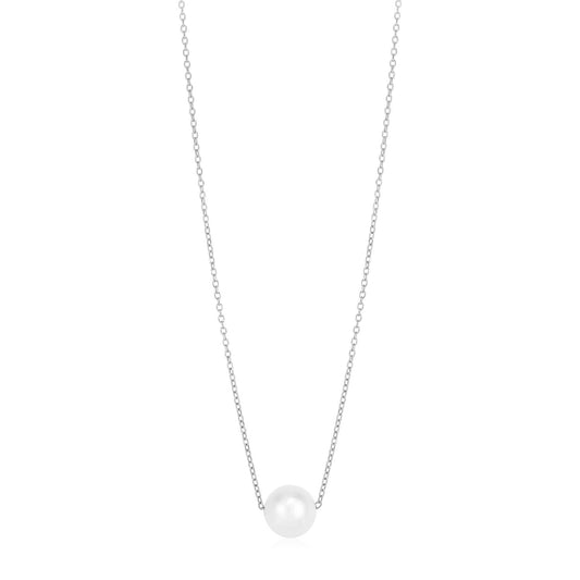 Collier solitaire perle or blanc 14 carats