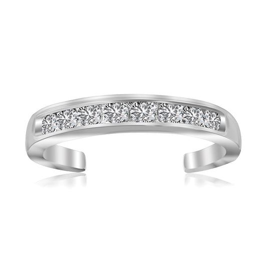 Zehenring aus Sterlingsilber, rhodiniert, mit weißen Zirkonia-Akzenten