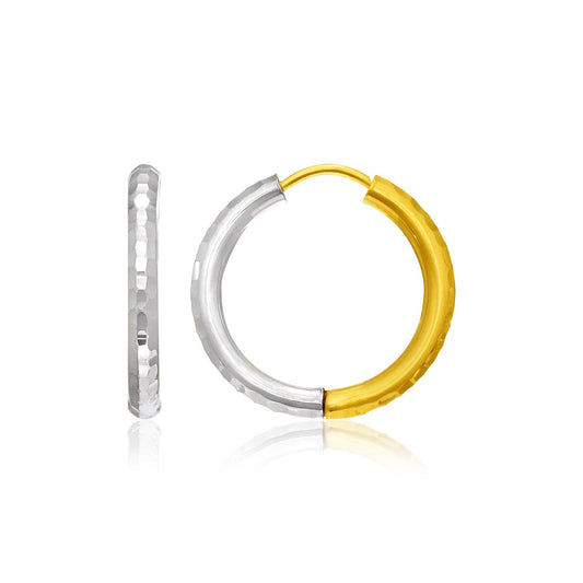 Gehämmerte Scharnier-Röhren-Creolen aus 14k zweifarbigem Gold (2.5x15mm)