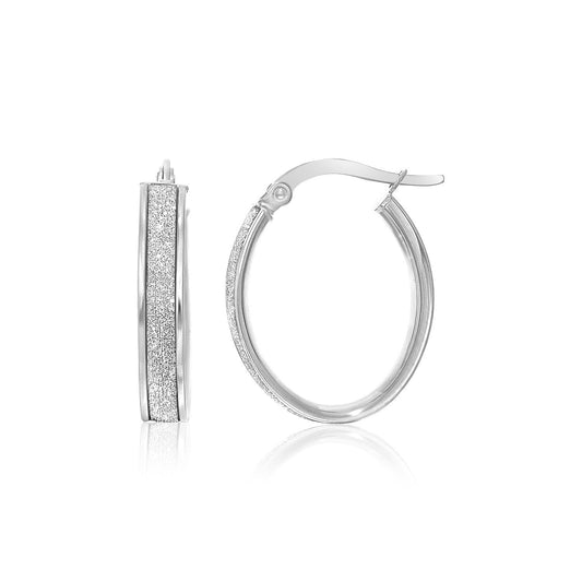 Boucles d'oreilles créoles ovales en or blanc 14 carats, centre scintillant (4x15mm)
