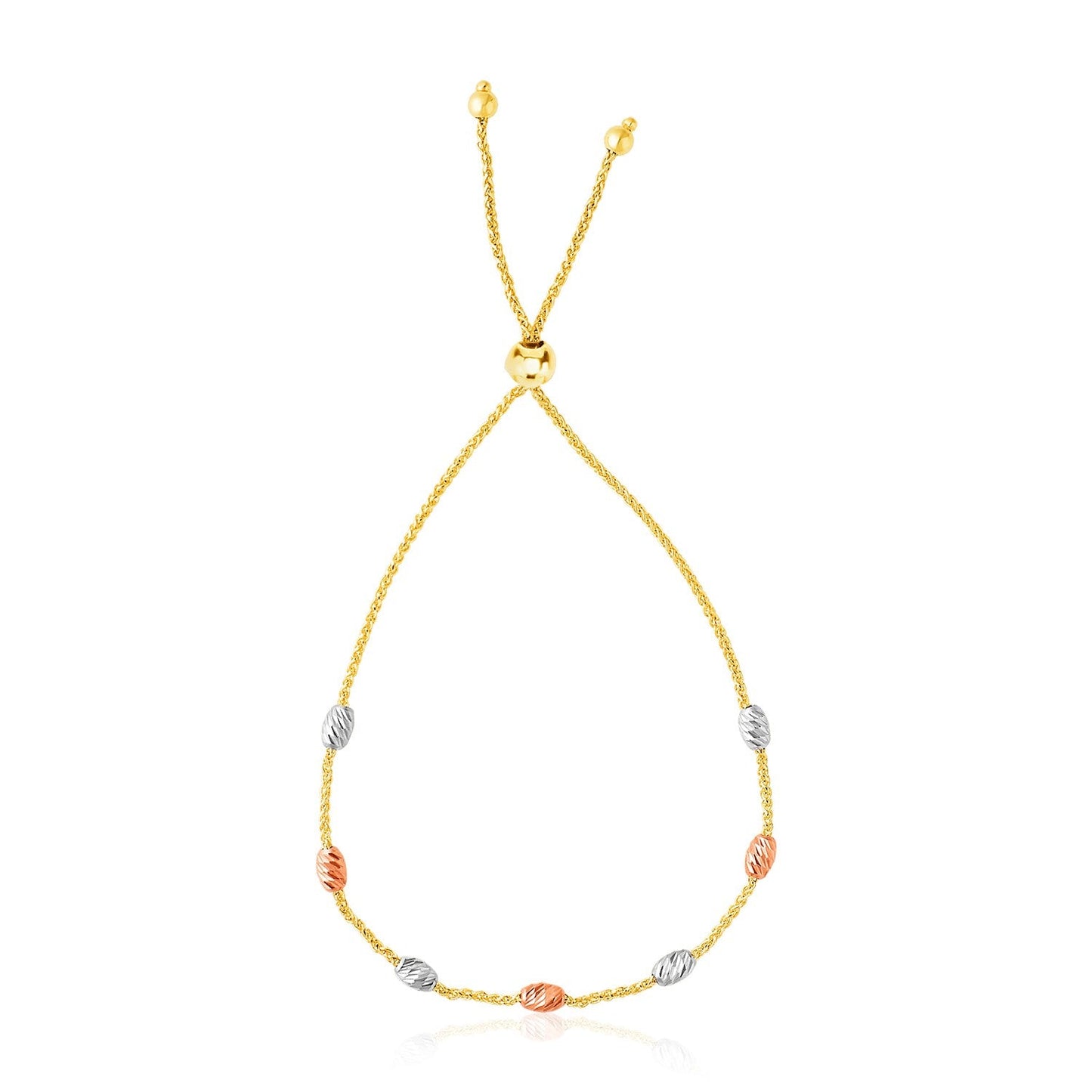 14k Tricolor-Gold Strukturiertes Ovales Lariat-Armband mit Stationen