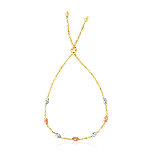 Bracelet de style lariat avec stations ovales texturées en or tricolore 14 carats