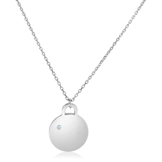 Halskette aus Sterlingsilber, 45 cm, mit poliertem Plättchen und Diamant