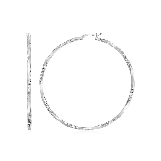 Boucles d'oreilles créoles torsadées, finition mate et texturée, en argent sterling (50 mm)