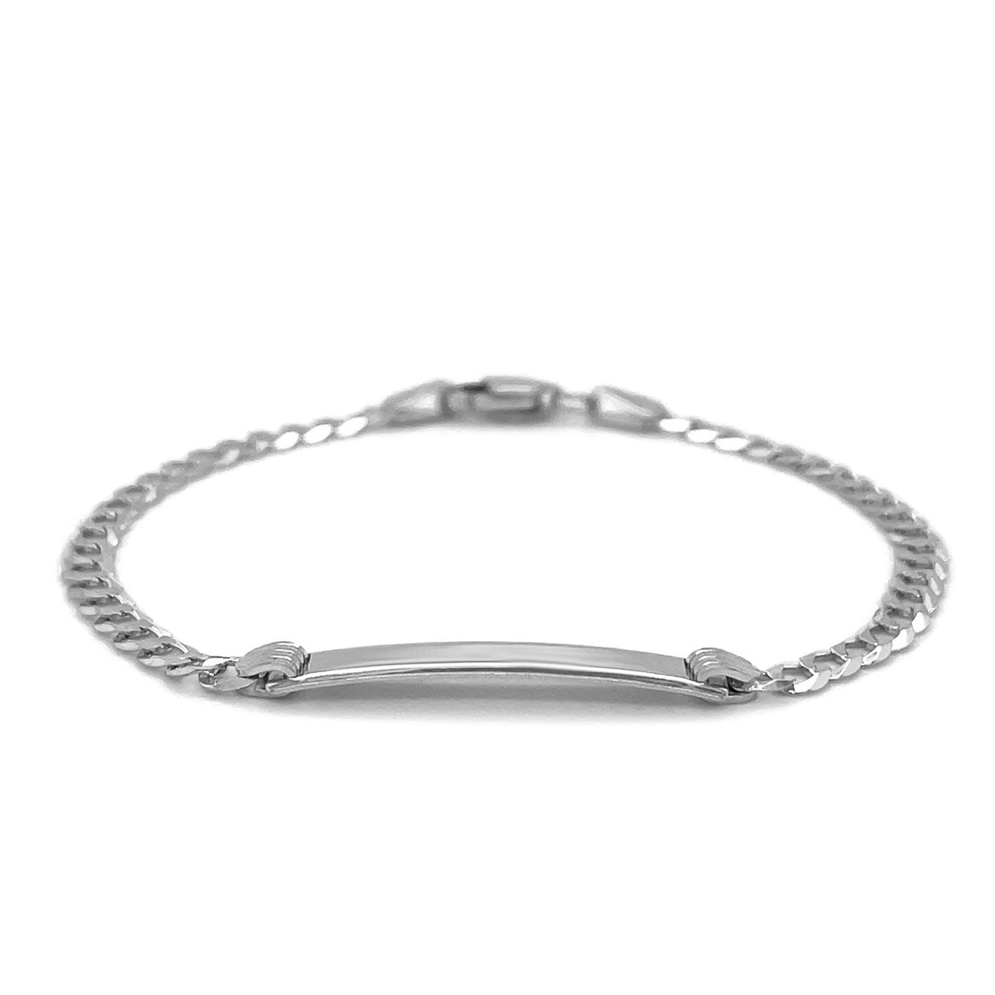 Bracelet d'identité pour enfants en or blanc 14 carats, chaîne à maillons gourmette polie