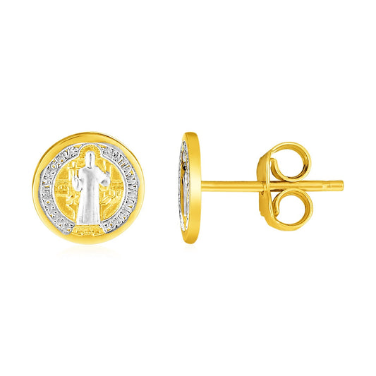 Boucles d'oreilles clous religieuses rondes en or bicolore 14 carats (8mm)