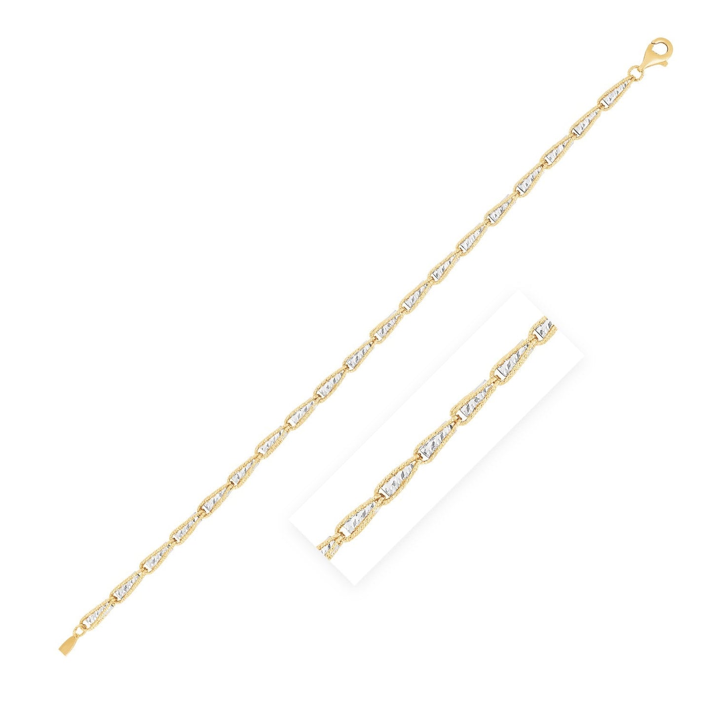 14K zweifarbiges Gold Hochglanz-Diamantschliff-Gliederkette (3,20 mm)