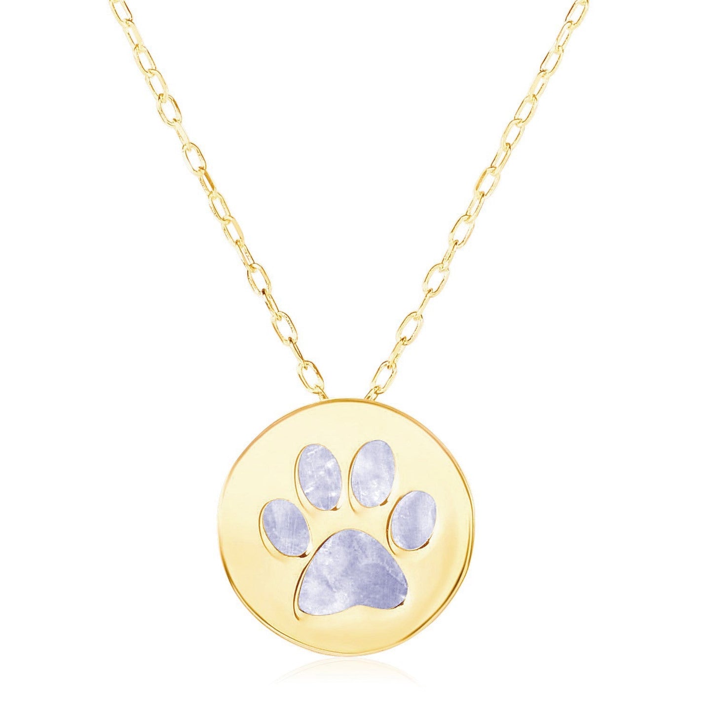 Collier en or jaune 14 carats avec symbole d'empreinte de patte de chien en nacre