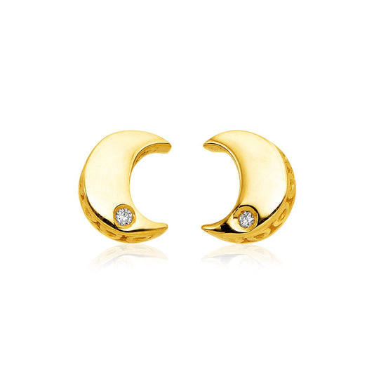 Boucles d'oreilles lune en or jaune 14 carats poli avec diamants