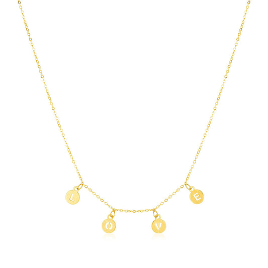 14K Gelbgold Love Halskette mit runden Anhängern