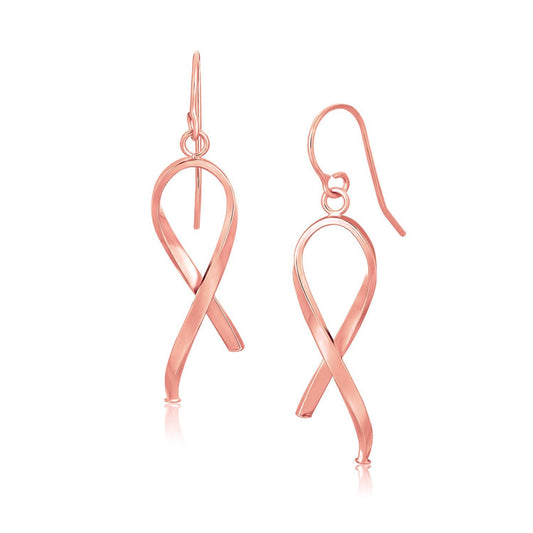 Boucles d'oreilles pendantes en or rose 14 carats poli de style ruban