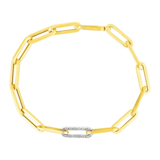 Armband aus 14k Gelbgold-Paperclip-Kette mit Diamantglied (6,00 mm)