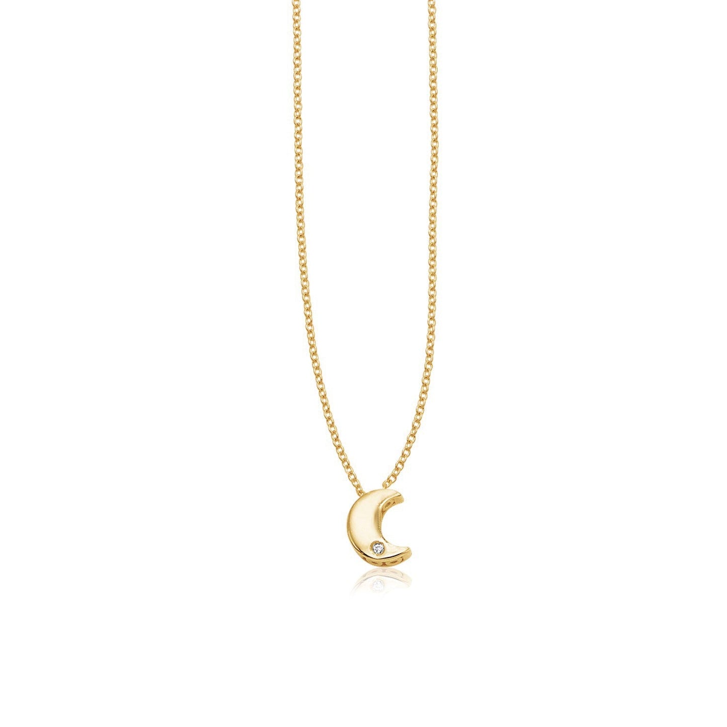 14 Karat Gelbgold Halskette mit poliertem Mond und Diamant