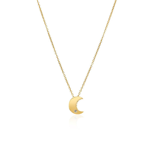 Collier lune poli en or jaune 14 carats avec diamant