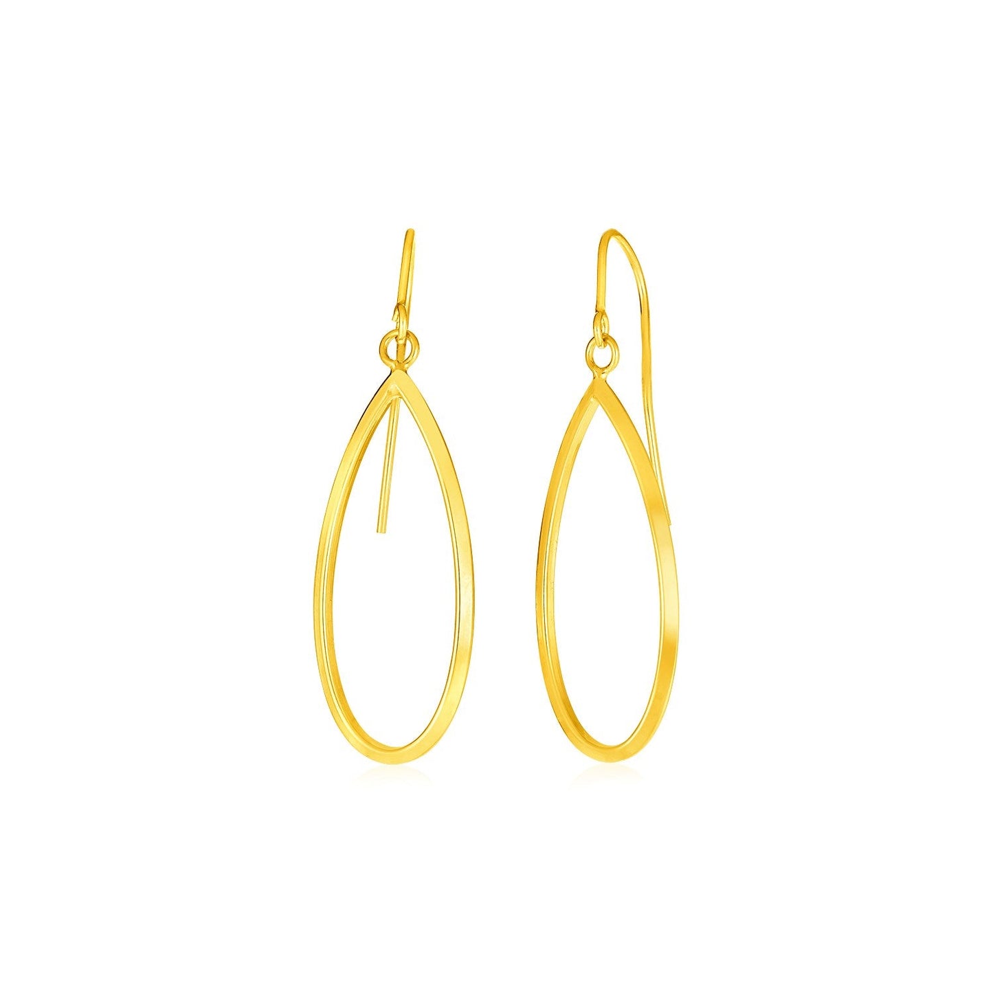 Boucles d'oreilles en or jaune 14 carats avec pendentifs en forme de goutte ajourée polie