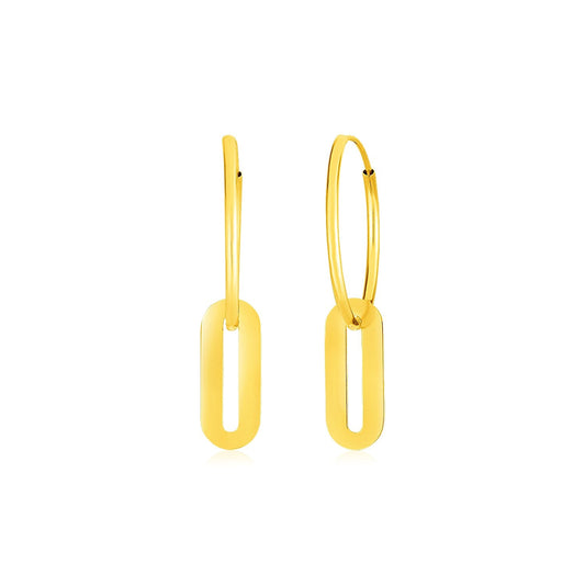 14k Gelbgold Huggie Creolen mit Paperclip-Kettenglied-Anhängern