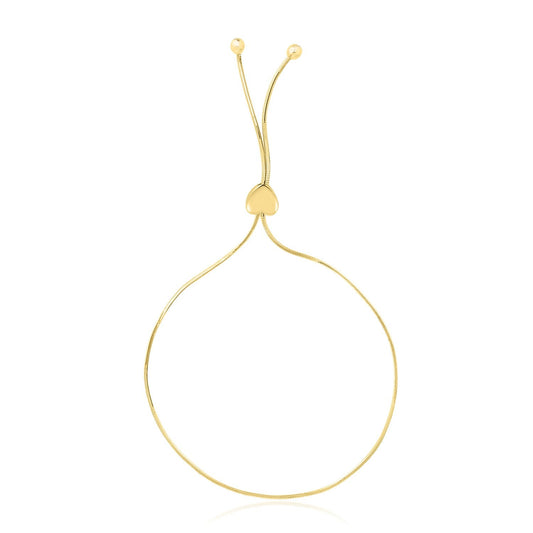 Bracelet réglable style lariat en or jaune 14 carats avec motif cœur