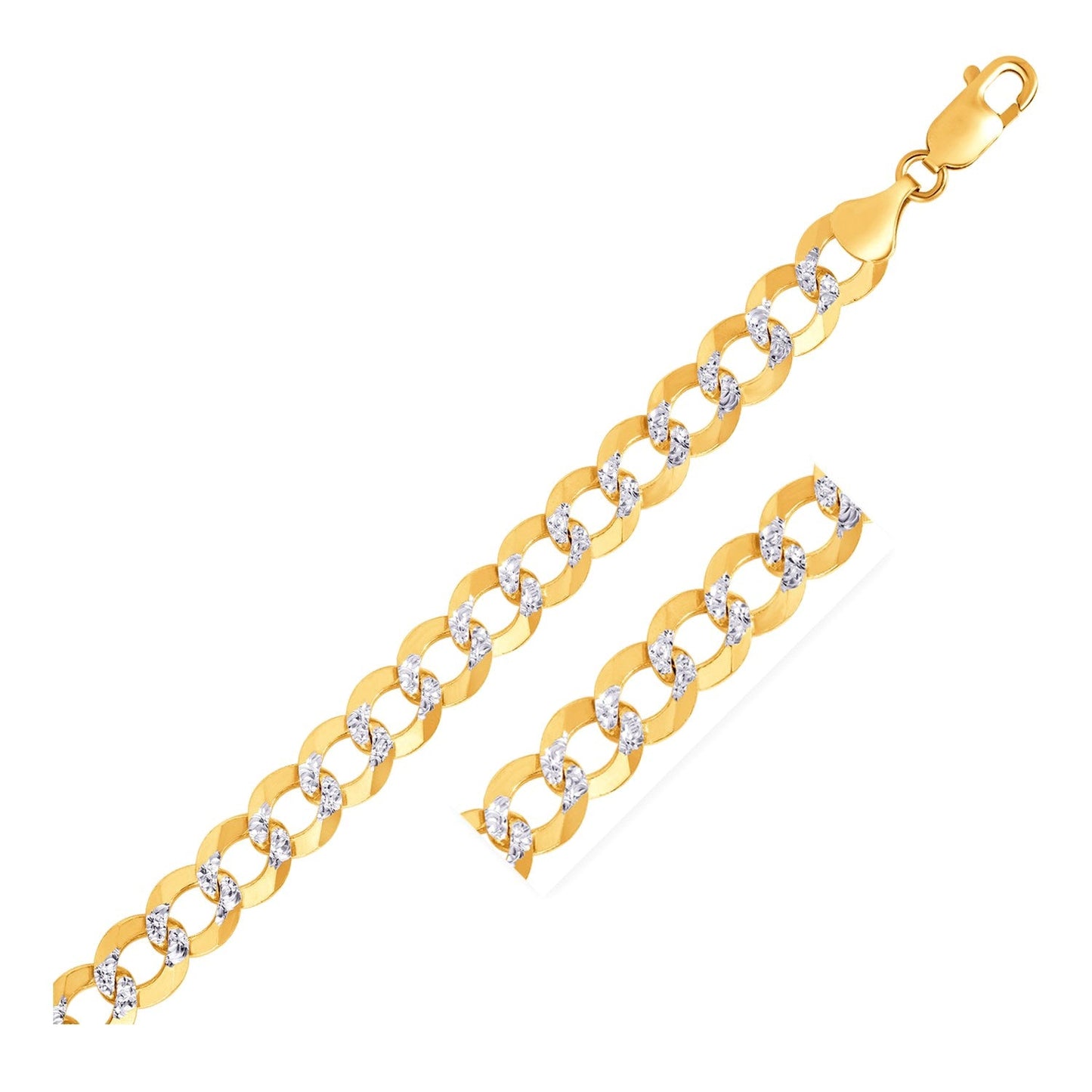 14k zweifarbiges Gold Pave Curb Armband (9,70 mm)