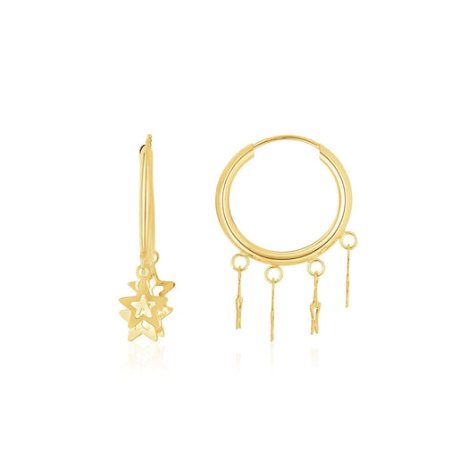 14K Gelbgold Endless Star Charm Huggie Creolen