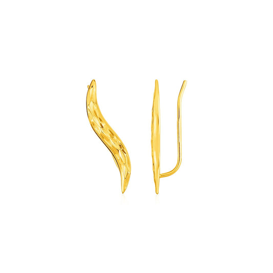 Strukturierte Blatt-Kletterohrringe aus 14 Karat Gelbgold