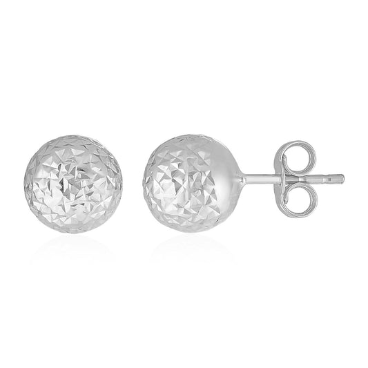 Boucles d'oreilles boules en or blanc 14 carats texturées coupe cristal (7 mm)