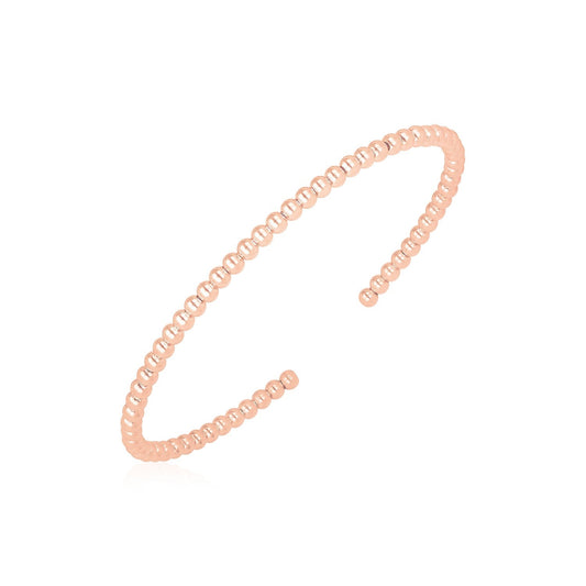 Bracelet manchette jonc perlé en or rose 14 carats poli brillant (3 mm)