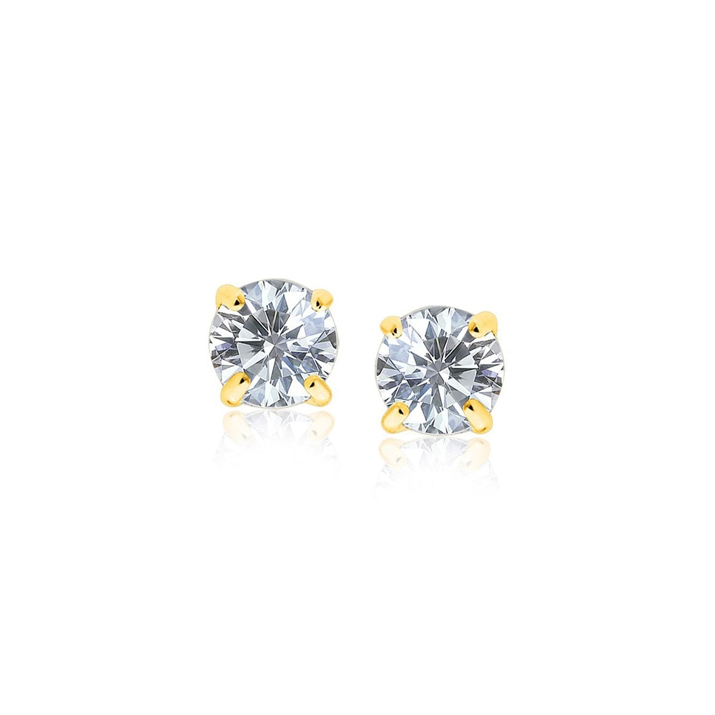Clous d'oreilles en or jaune 14 carats avec oxydes de zirconium facettés de couleur blanche (5 mm)