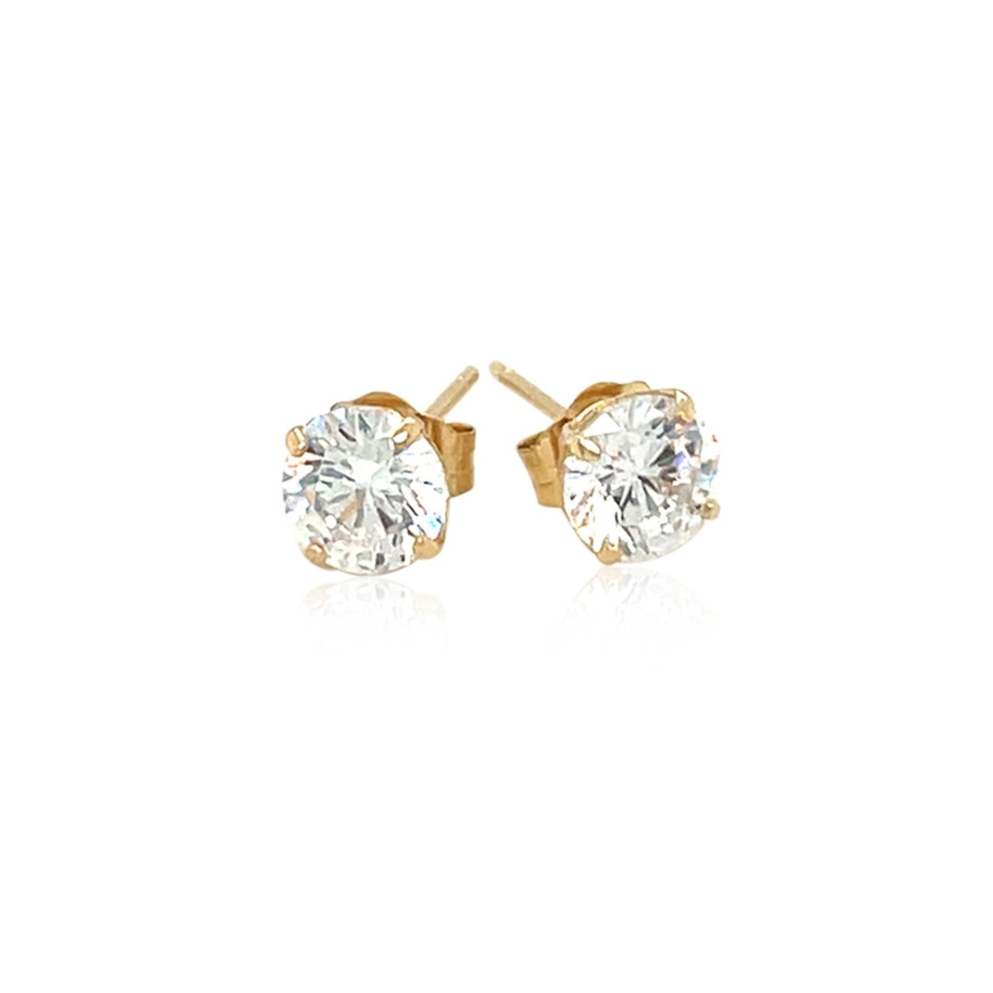 Clous d'oreilles en or jaune 14 carats avec oxydes de zirconium facettés de couleur blanche (5 mm)