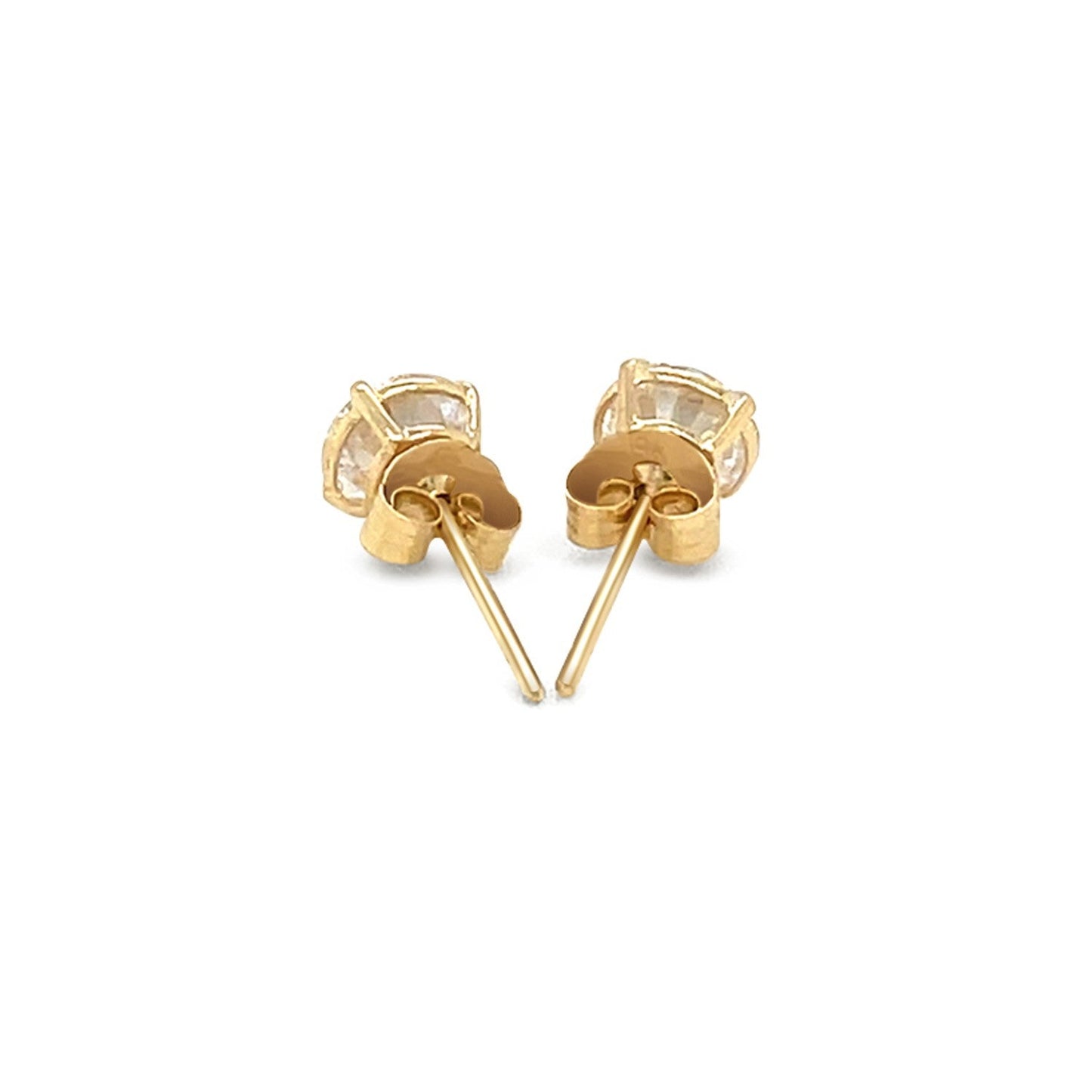 Clous d'oreilles en or jaune 14 carats avec oxydes de zirconium facettés de couleur blanche (5 mm)
