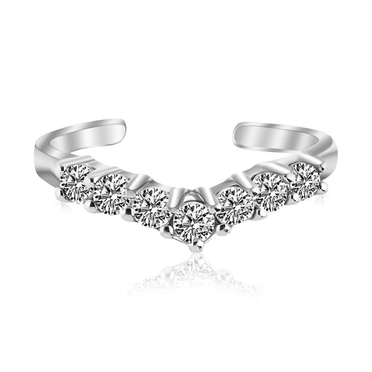 Zehenring aus Sterlingsilber, rhodiniert, in V-Form mit Zirkonia-Akzenten