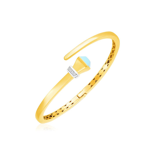 Armreif aus 14k Gelbgold im Crossover-Stil mit Türkisen und Diamanten
