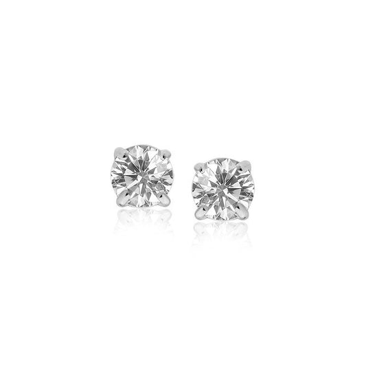 Puces d'oreilles en or blanc 14 carats avec oxydes de zirconium blancs à facettes de 4 mm (4 mm)
