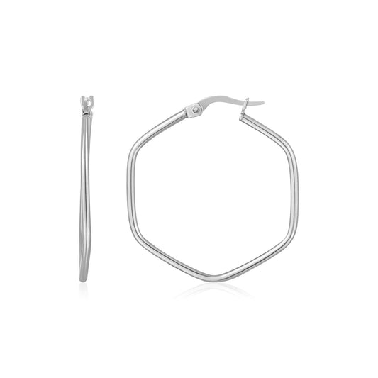 14K Weißgold Hexagon Hoop Ohrringe mit abgerundeten Kanten