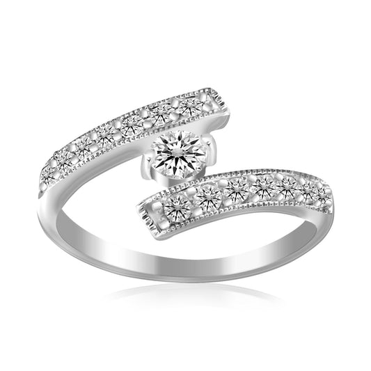 Zehenring aus Sterlingsilber, rhodiniert, mit überlappenden weißen Zirkonias