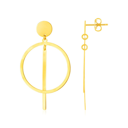 Boucles d'oreilles en or jaune 14 carats poli avec cercle et barre