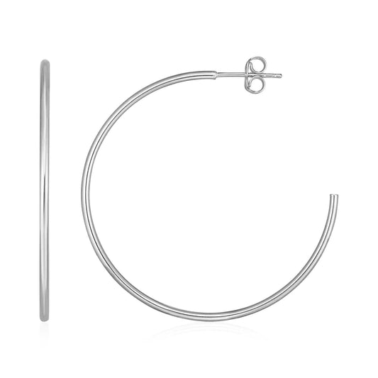Boucles d'oreilles créoles polies en or blanc 14 carats (1,5x40 mm)