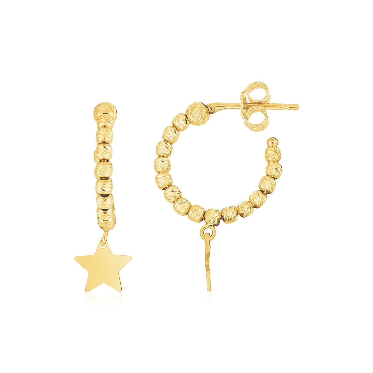 14K Gelbgold Tropfenstern-Charm Perlenohrringe