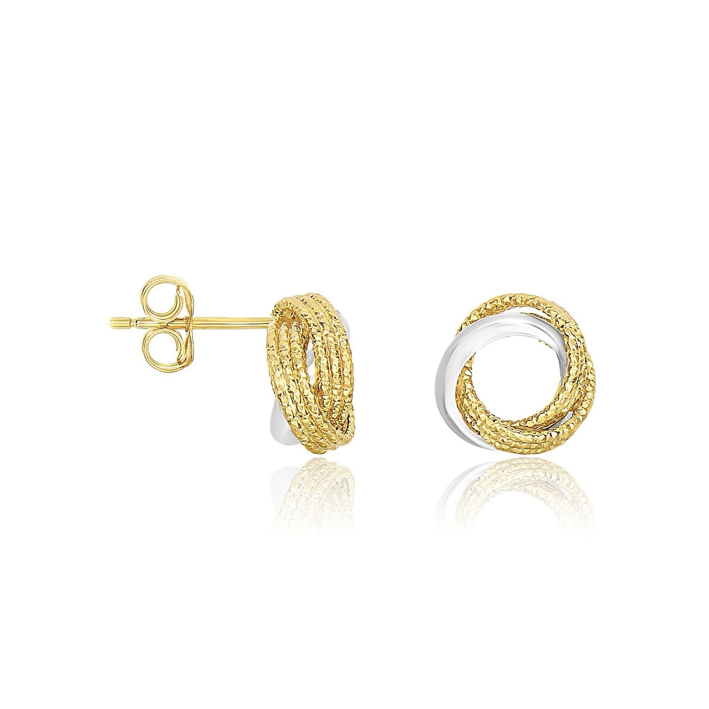 14k zweifarbiges Gold, offene, mehrfach texturierte, verschlungene Kreolen-Ohrringe