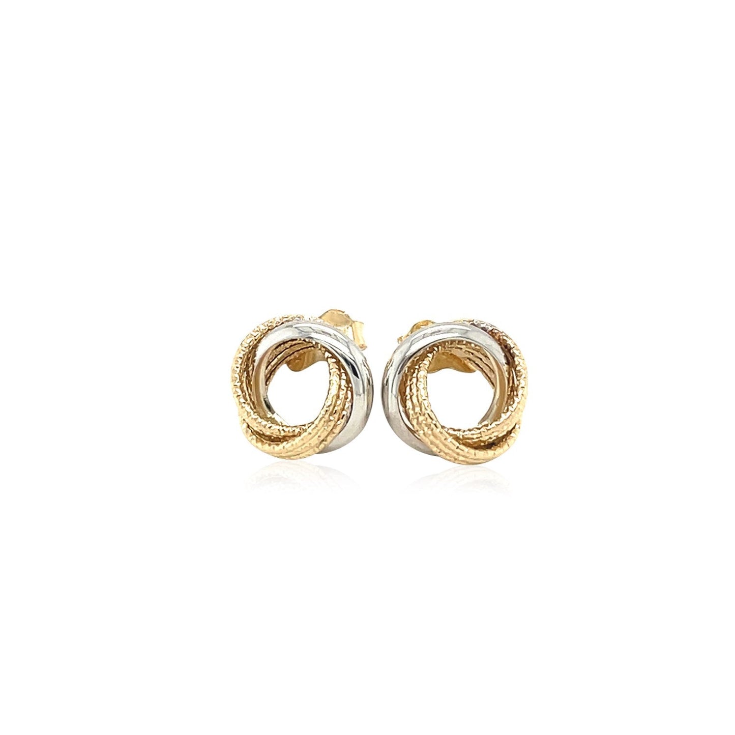 14k zweifarbiges Gold, offene, mehrfach texturierte, verschlungene Kreolen-Ohrringe