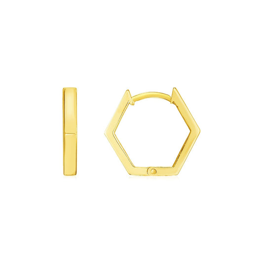 14 Karat Gelbgold Sechseckige Huggie Creolen Ohrringe