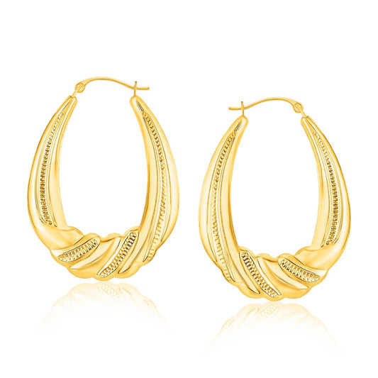 14 Karat Gelbgold Ovale Ohrreifen mit abgestufter Textur
