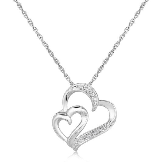 Doppelter Herzanhänger aus Sterlingsilber mit Diamanten (.02 Karat)