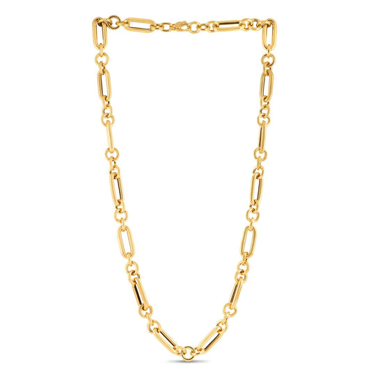 14 Karat Gelbgold Italienische Kette mit abwechselnden Paperclip- und runden Gliedern