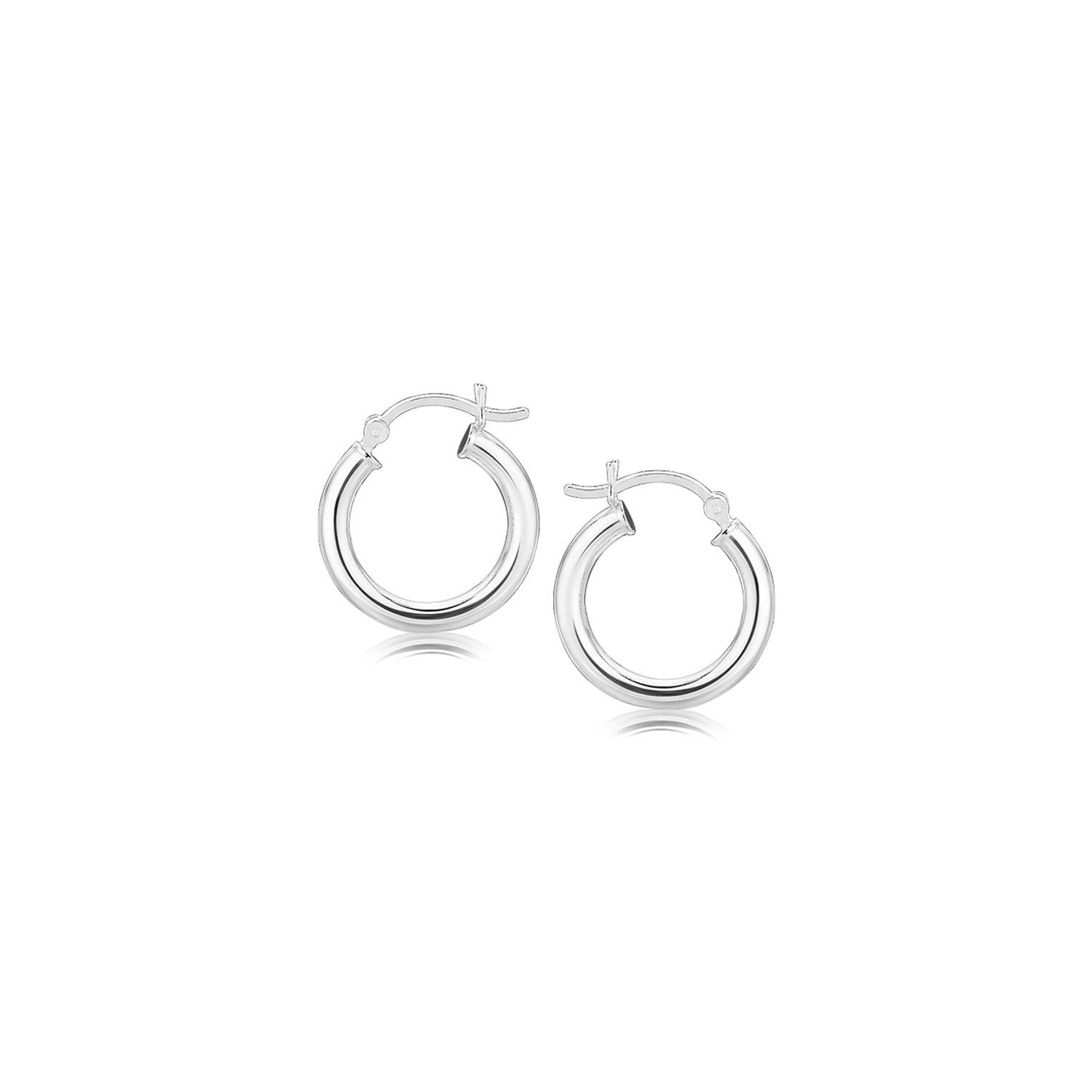 Ohrringe im polierten Creolen-Stil aus Sterlingsilber mit Rhodiumbeschichtung (15 mm)