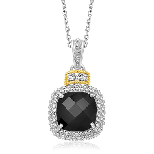 Anhänger aus 18 Karat Gelbgold und Sterlingsilber mit Popcorn-Kissen, schwarzem Onyx und Diamanten