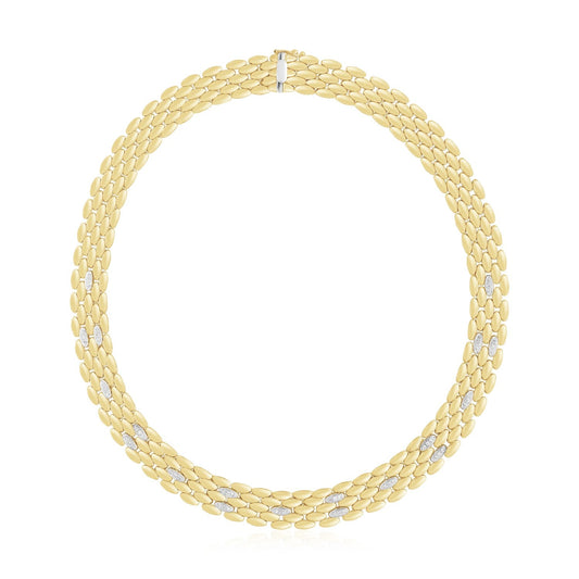 Collier Panthère en Or Bicolore 14k Poli Diamants (12mm)